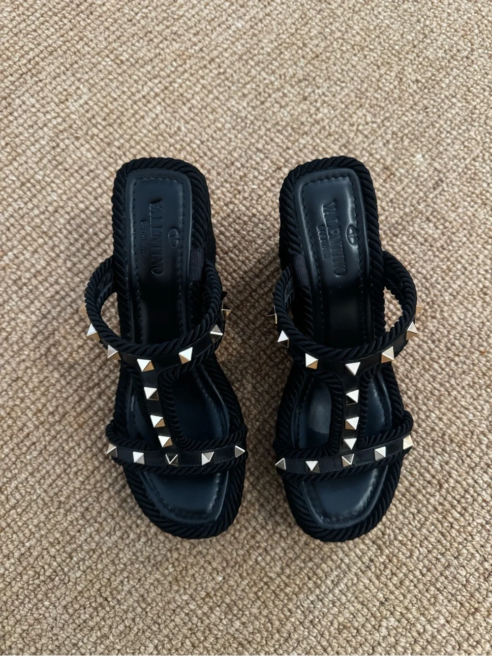 Valentino 90mm Rockstud Torchon T-Strap Espadrille Size 37